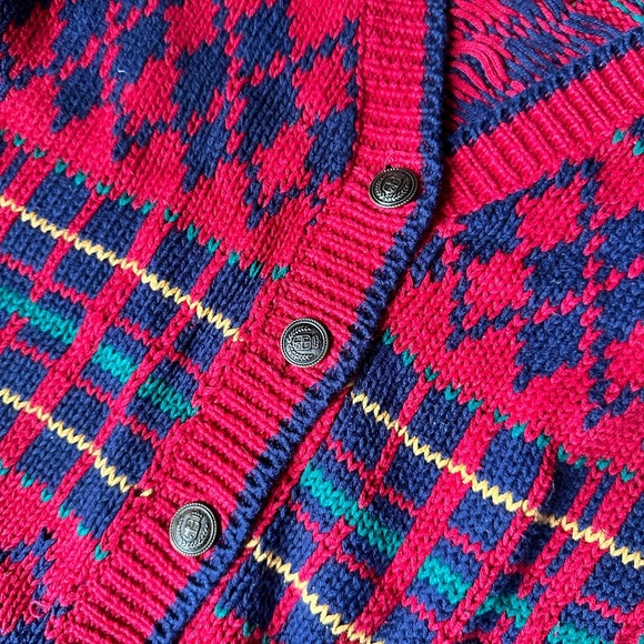 Countryside Classics vintage Red and blue plaid and argyle knit cardigan. Medium - Picture 3 of 6